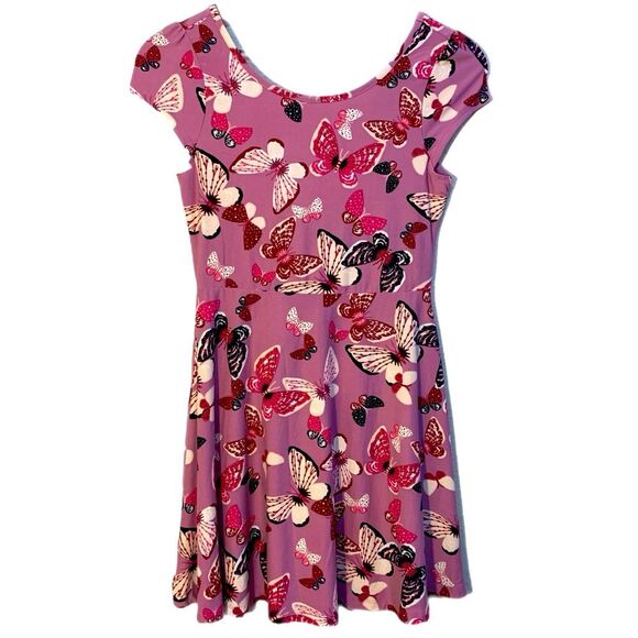 EPIC THREADS Butterfly Dress Girls Large Purple Pink Scoop Neck Cap Sleeves. - Picture 1 of 9